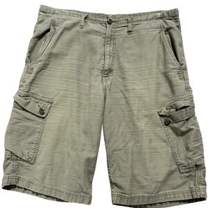 LEVI STRAUSS Men 36 Vintage Olive Green Riveted Denim Cargo Shorts Khaki Utility